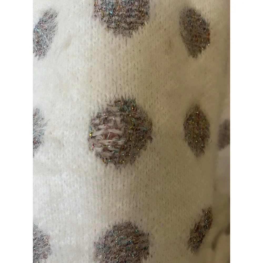Modcloth White with Metallic Multicolored Polka Dot Fuzzy Sweater Size S…